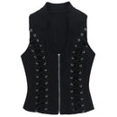 Goth Punk Sleeveless Summer Corn Bandage Women's Black Slim Zip Vest Tank Top