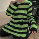 Striped Thin Streetwear Punk Gothic Hollow Out Hole Broken Jumper Long Unisex Sweater