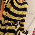 Striped Thin Streetwear Punk Gothic Hollow Out Hole Broken Jumper Long Unisex Sweater