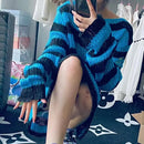 Striped Thin Streetwear Punk Gothic Hollow Out Hole Broken Jumper Long Unisex Sweater