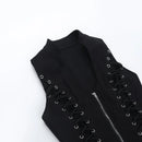 Goth Punk Sleeveless Summer Corn Bandage Women's Black Slim Zip Vest Tank Top