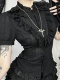 Goth Punk Vintage Dark Puff Sleeve Lace Women's Blouse Shirt