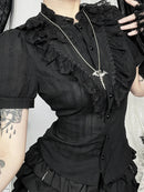 Goth Punk Vintage Dark Puff Sleeve Lace Women's Blouse Shirt