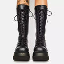 Women's Punk Goth Combat Military Short Black Platform Boots