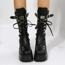 Goth Punk Emo Platform Wedge Rivet Buckle Strap Combat Black Women's Boots