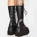 Women's Punk Goth Combat Military Short Black Platform Boots