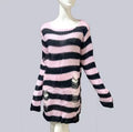 Striped Thin Streetwear Punk Gothic Hollow Out Hole Broken Jumper Long Unisex Sweater