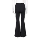 Goth Punk Long Flared Front Lace Up Cut Out Women's Black Trousers Pants