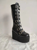 Goth Punk Emo Chunky Platform Wedge Black Knee High Women's Boots