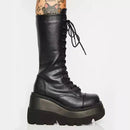 Women's Punk Goth Combat Military Short Black Platform Boots