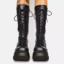 Women's Punk Goth Combat Military Short Black Platform Boots