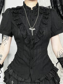 Goth Punk Vintage Dark Puff Sleeve Lace Women's Blouse Shirt