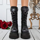 Goth Punk Platform Rivet Buckle Wedges Woman's Shoes Boots