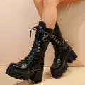 Goth Punk Emo Platform Wedge Lace Up Buckles Black Women's Boots