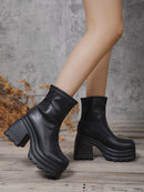 Goth Punk Emo Alternative Square Toe Zipper Heels Thick Sole Short Ankle Women's Boots