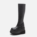 Goth Punk Knee High Platform Wedge Black Women's Boots
