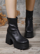 Goth Punk Emo Alternative Square Toe Zipper Heels Thick Sole Short Ankle Women's Boots