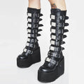 Goth Punk Emo Chunky Platform Wedge Black Knee High Women's Boots