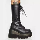 Women's Punk Goth Combat Military Short Black Platform Boots