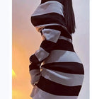 Goth Punk Striped Black Grey Bodycon Long Sleeve Mini Short Dress