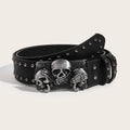 Goth Punk Emo Unisex Black Skull (See No Hear No Speak No Evil) Buckle Riveted Belt