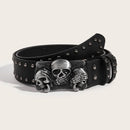 Goth Punk Emo Unisex Black Skull (See No Hear No Speak No Evil) Buckle Riveted Belt