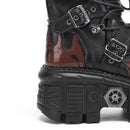 Goth Punk Emo Heavy Motorcycle Mid Calf Wedge Platform Pattern Women's Boots