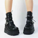 Goth Punk Emo Grunge Motorcycle Platform Round Toe Lace Up Black Ankle Boots