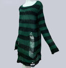 Striped Thin Streetwear Punk Gothic Hollow Out Hole Broken Jumper Long Unisex Sweater