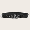 Goth Punk Emo Unisex Black Skull (See No Hear No Speak No Evil) Buckle Riveted Belt