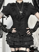 Goth Punk Vintage Dark Puff Sleeve Lace Women's Blouse Shirt
