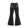Punk Goth Emo Alternative Grunge Low Waist Distressed Women's Black Cargo Pants Jeans