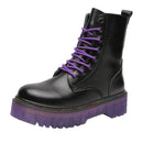 Goth Punk Alternative Ankle Motorcycle Purple & Black Boots