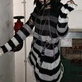 Striped Thin Streetwear Punk Gothic Hollow Out Hole Broken Jumper Long Unisex Sweater