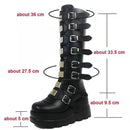 Gothic Platform Wedges Buckles Straps Calf High Black Women's Boots