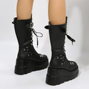 Goth Punk Emo Platform Wedge Rivet Buckle Strap Combat Black Women's Boots