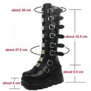 Gothic Platform Wedges Buckles Straps Calf High Black Women's Boots