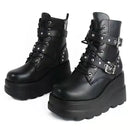 Round Toe Lace Up Shoes Woman Motorcycle Platform Black Punk Goth Boots