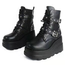 Goth Punk Emo Grunge Motorcycle Platform Round Toe Lace Up Black Ankle Boots
