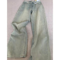 Punk Gothic Alternative Multi-Pocket Washed Out Black Jeans Pants Unisex Flared Wide Leg Pants