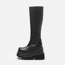 Goth Punk Knee High Platform Wedge Black Women's Boots