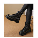Women's Martin style boots leather platform boots motorcycle shoes front zipper light bottom punk comfortable winter boots.