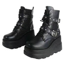 Goth Punk Emo Grunge Motorcycle Platform Round Toe Lace Up Black Ankle Boots