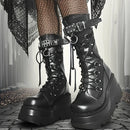 Goth Punk Platform Rivet Buckle Wedges Woman's Shoes Boots