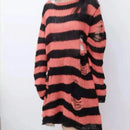 Striped Thin Streetwear Punk Gothic Hollow Out Hole Broken Jumper Long Unisex Sweater