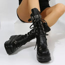 Goth Punk Emo Platform Wedge Rivet Buckle Strap Combat Black Women's Boots