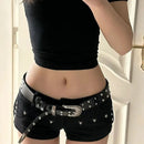 Goth Punk Emo Summer Black Denim Low Waist Women's Shorts