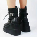Round Toe Lace Up Shoes Woman Motorcycle Platform Black Punk Goth Boots