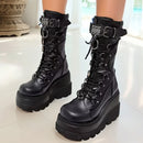 Goth Punk Platform Rivet Buckle Wedges Woman's Shoes Boots