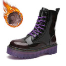 Goth Punk Alternative Ankle Motorcycle Purple & Black Boots